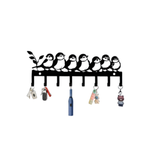 Black Metal Wall-Mounted Key Rack with Birds Silhouette