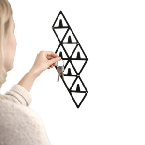 Abstract Black Metal Key Rack – Tessellated Triangle Design